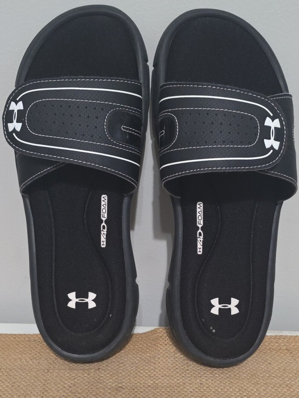 Under Armour Men's Black Slide Sandals with White Logos